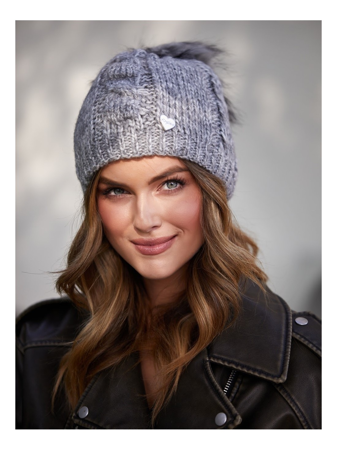 Winter hat with a pompom, dark gray C39 - Online store - Boutique